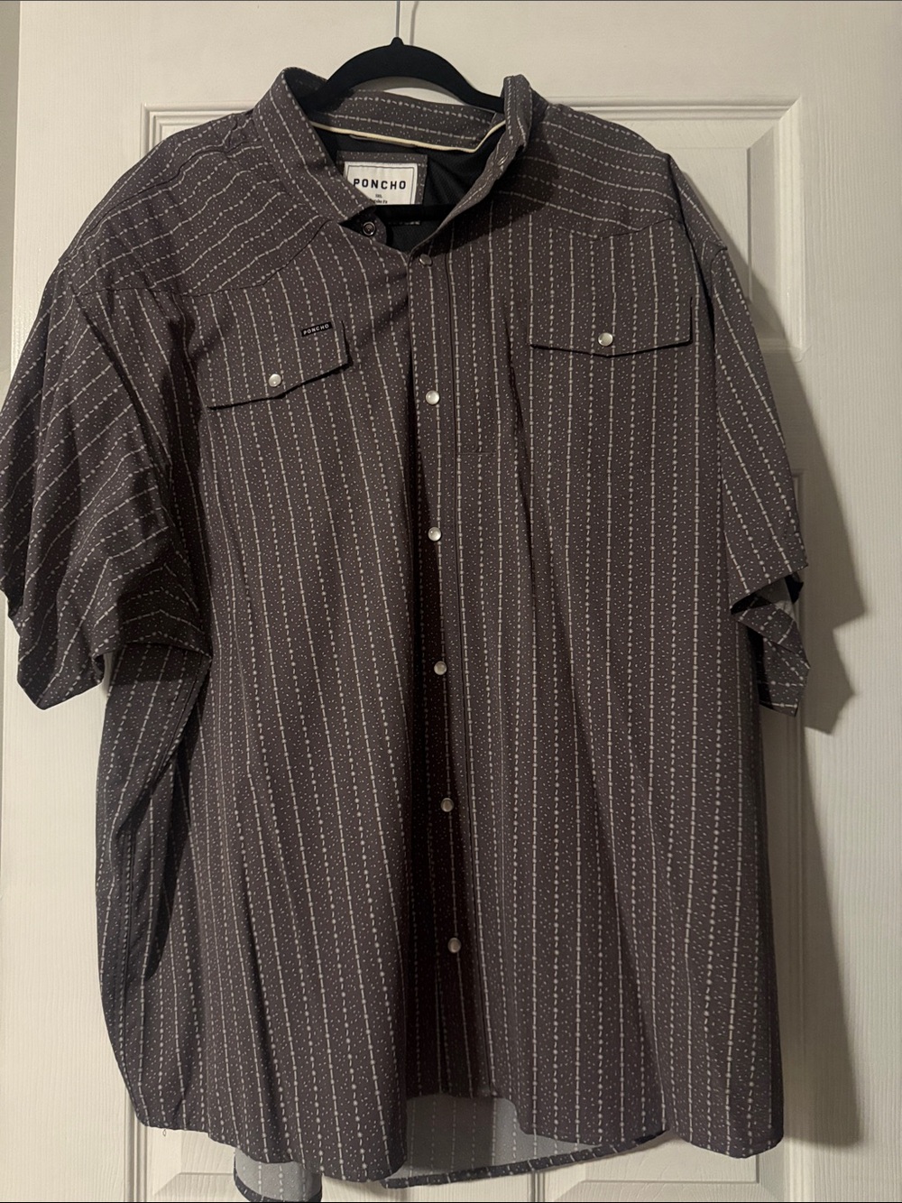 Poncho Short-Sleeve Button-Down Shirt in Dark Brown Pinstripe